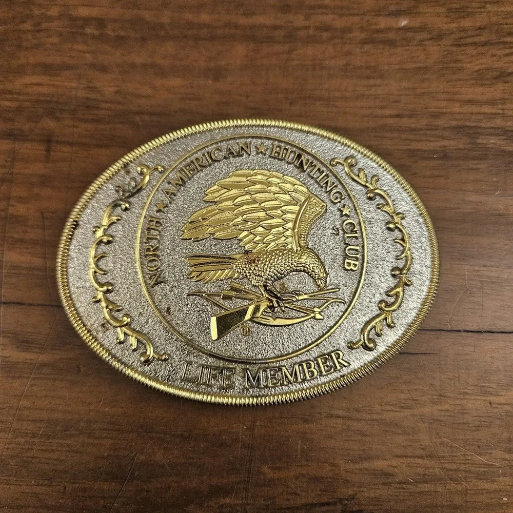 Vintage North American Hunting Club Life Member Gold Silver Belt‎ Buckle Eagle